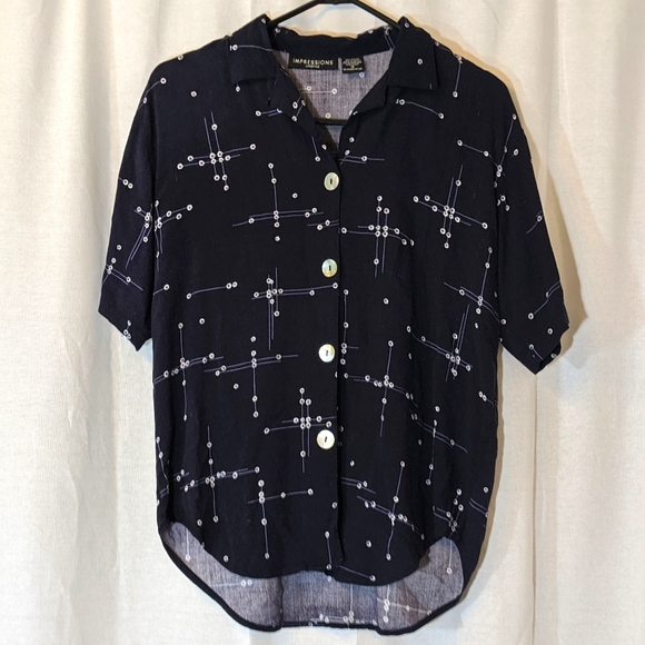 Impressions Tops - 3 For $15 Navy Button Down Short Sleeve Sz M